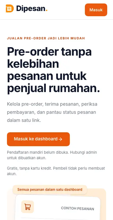 Halaman depan Dipesan di layar HP.